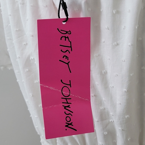 Betsy Johnson NEW Women's L White Swiss Dot Smocked Waist Cottagecore Boho Dress - Picture 11 of 13